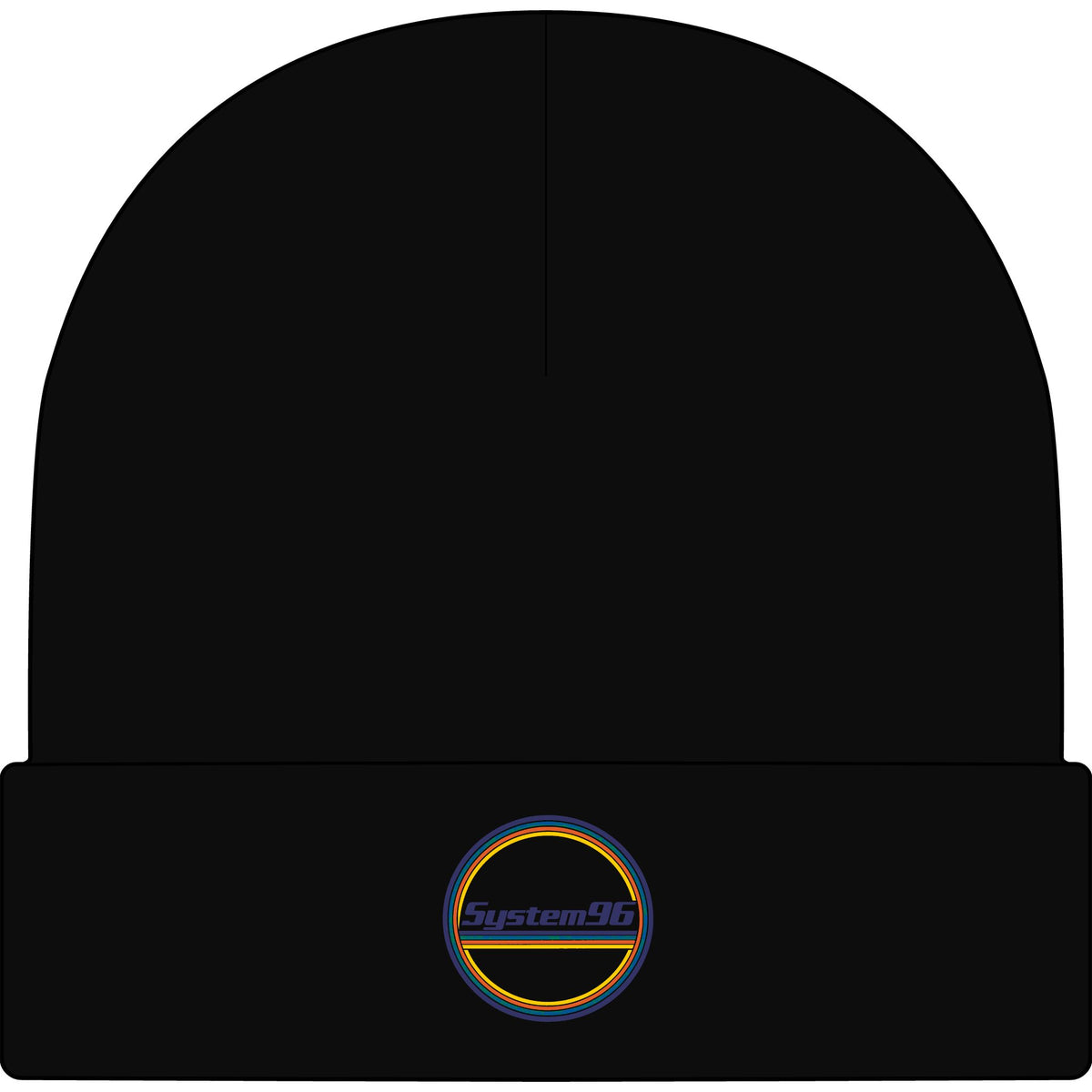 System96 Logo Cuff Beanie — Retro Tech Embroidered Winter Hat